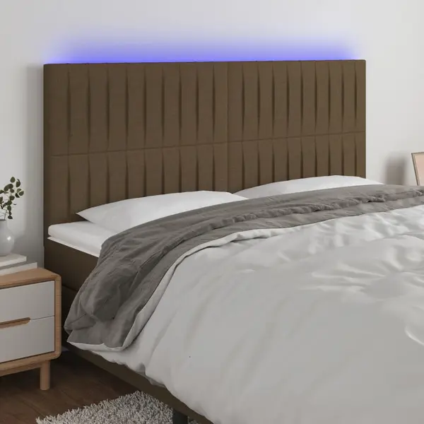 Gossi tablie de pat cu led, maro inchis, 200x5x118/128 cm, textil