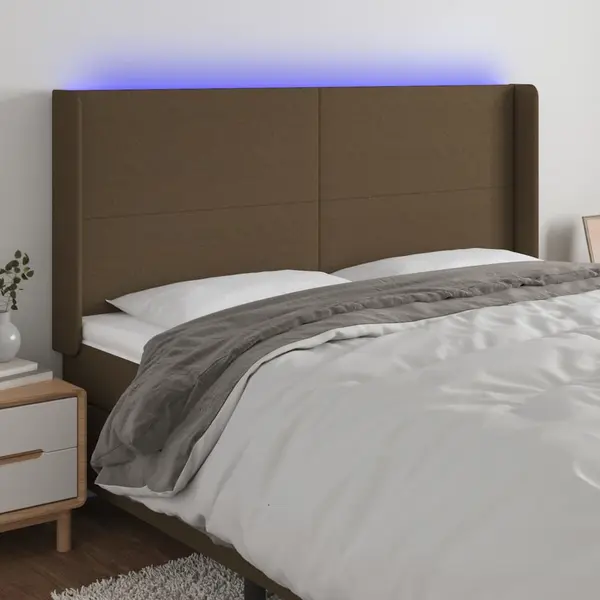 Gossi tablie de pat cu led, maro inchis, 203x16x118/128 cm, textil