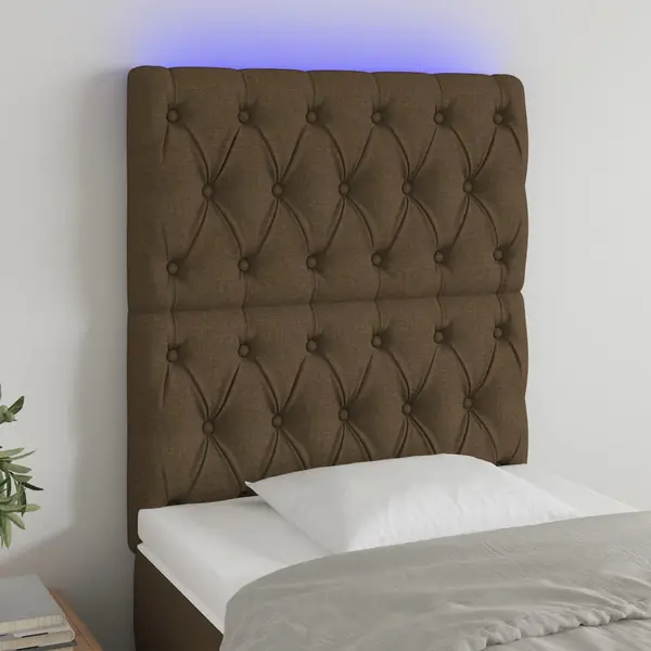 Gossi tablie de pat cu led, maro inchis, 80x7x118/128 cm, textil