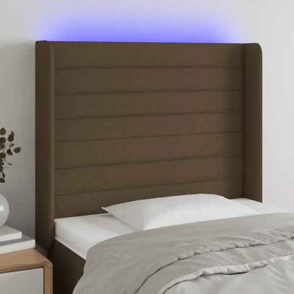 Gossi tablie de pat cu led, maro inchis, 83x16x118/128 cm, textil