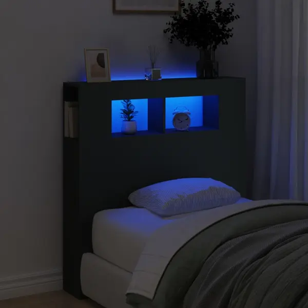 Gossi tablie de pat cu led, negru, 100x18,5x103,5 cm, lemn