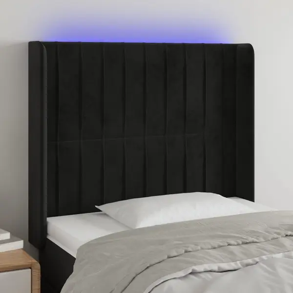 Gossi tablie de pat cu led, negru, 103x16x118/128 cm, catifea
