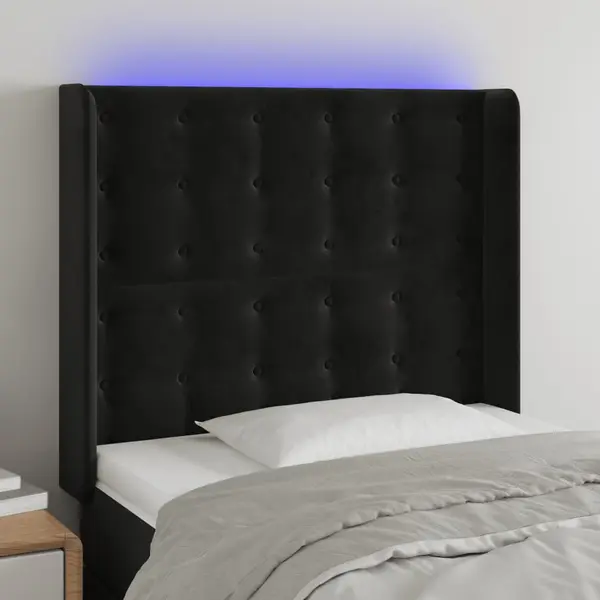Gossi tablie de pat cu led, negru, 103x16x118/128 cm, catifea