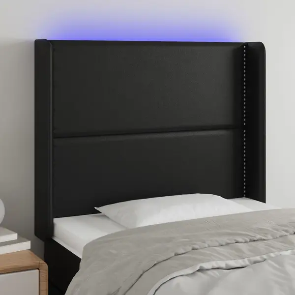 Gossi tablie de pat cu led, negru, 103x16x118/128 cm, piele ecologica