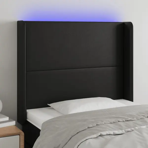 Gossi tablie de pat cu led, negru, 103x16x118/128 cm, piele ecologica