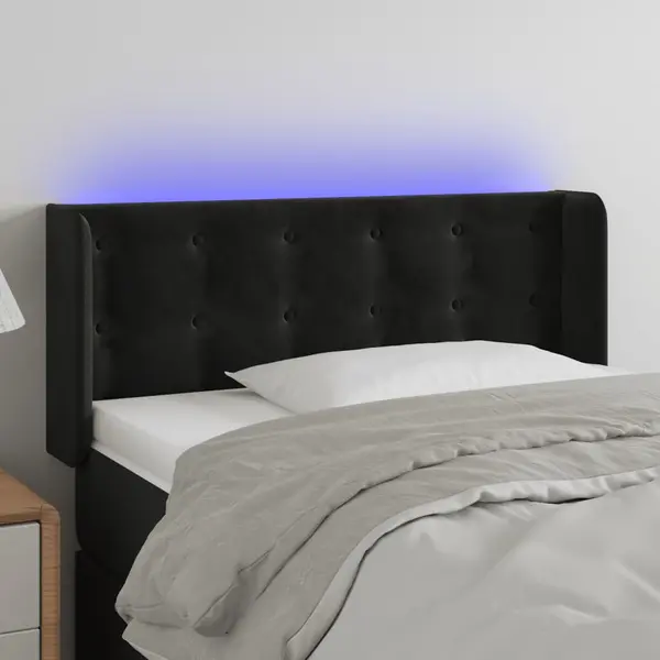Gossi tablie de pat cu led, negru, 103x16x78/88 cm, catifea