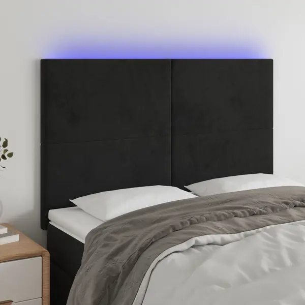 Gossi tablie de pat cu led, negru, 144x5x118/128 cm, catifea