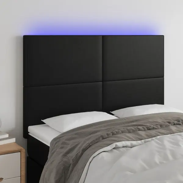 Gossi tablie de pat cu led, negru, 144x5x118/128 cm, piele ecologica