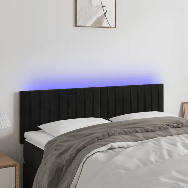 Gossi tablie de pat cu led, negru, 144x5x78/88 cm, catifea
