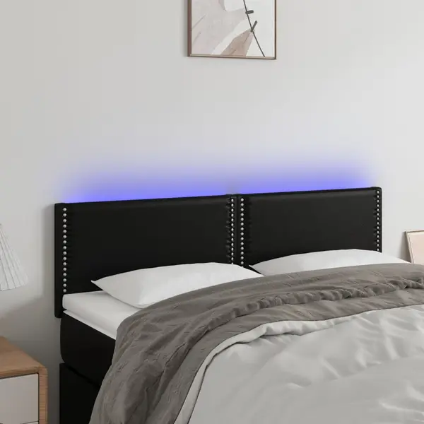 Gossi tablie de pat cu led, negru, 144x5x78/88 cm, piele ecologica