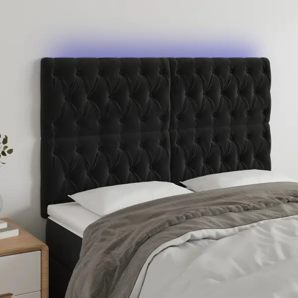 Gossi tablie de pat cu led, negru, 144x7x118/128 cm, catifea