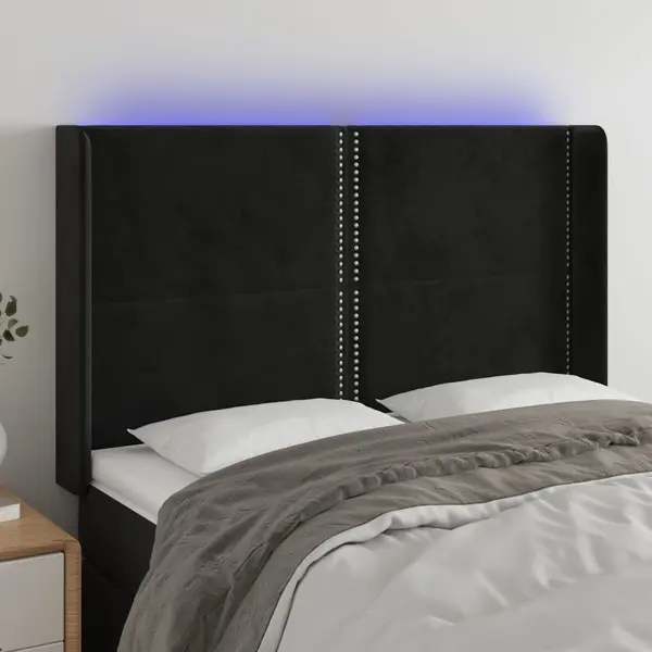 Gossi tablie de pat cu led, negru, 147x16x118/128 cm, catifea