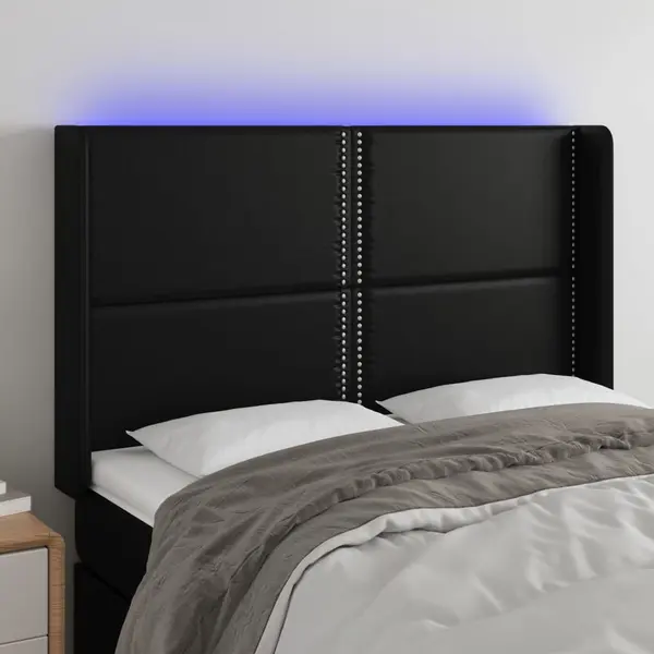 Gossi tablie de pat cu led, negru, 147x16x118/128 cm, piele ecologica