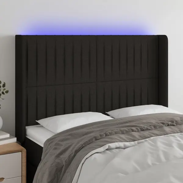 Gossi tablie de pat cu led, negru, 147x16x118/128 cm, textil