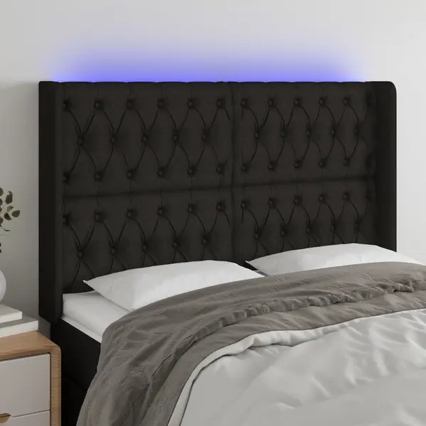 Gossi tablie de pat cu led, negru, 147x16x118/128 cm, textil