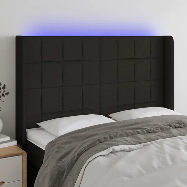Gossi tablie de pat cu led, negru, 147x16x118/128 cm, textil