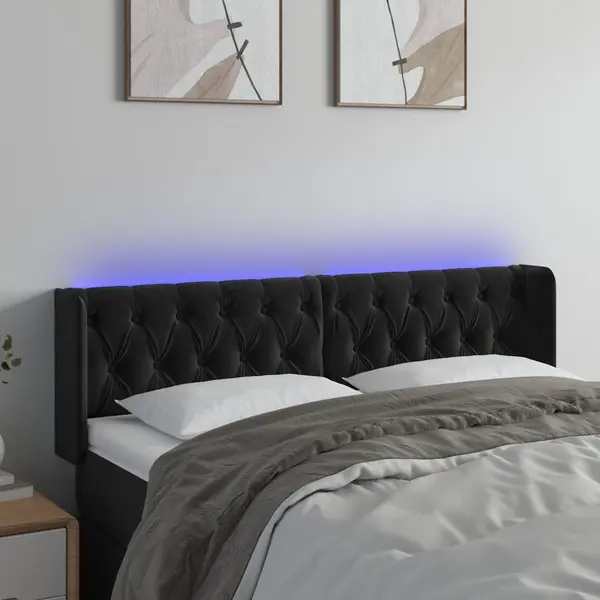 Gossi tablie de pat cu led, negru, 147x16x78/88 cm, catifea