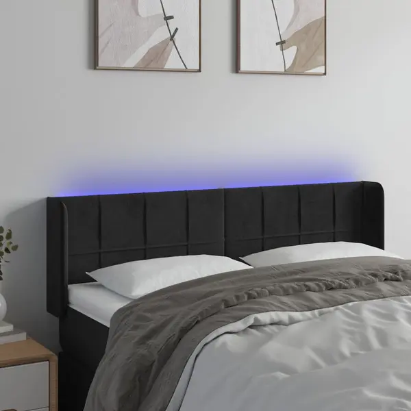 Gossi tablie de pat cu led, negru, 147x16x78/88 cm, catifea