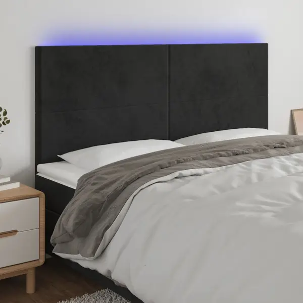 Gossi tablie de pat cu led, negru, 160x5x118/128 cm, catifea