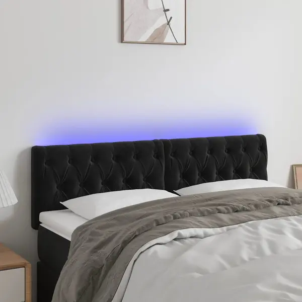 Gossi tablie de pat cu led, negru, 160x7x78/88 cm, catifea