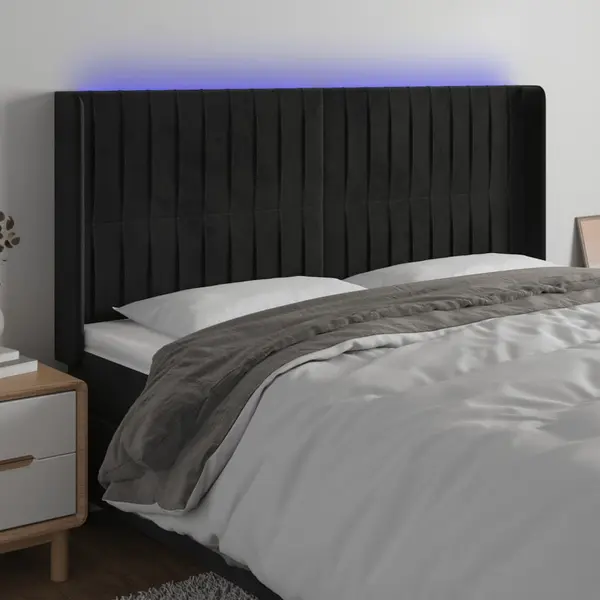Gossi tablie de pat cu led, negru, 163x16x118/128 cm, catifea