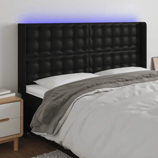 Gossi tablie de pat cu led, negru, 163x16x118/128 cm, piele ecologica