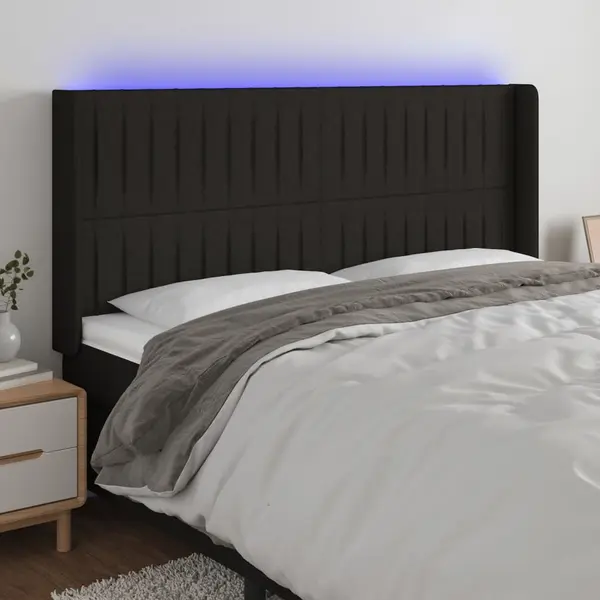 Gossi tablie de pat cu led, negru, 163x16x118/128 cm, textil