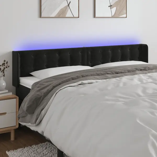 Gossi tablie de pat cu led, negru, 163x16x78/88 cm, catifea