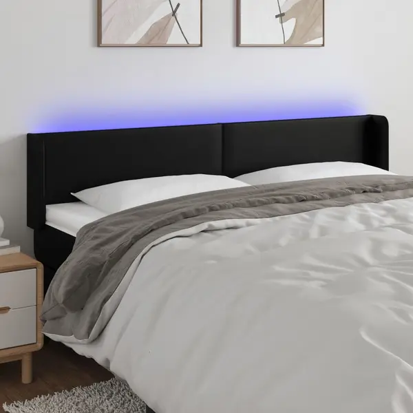 Gossi tablie de pat cu led, negru, 163x16x78/88 cm, piele ecologica
