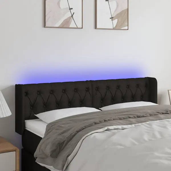 Gossi tablie de pat cu led, negru, 163x16x78/88 cm, textil