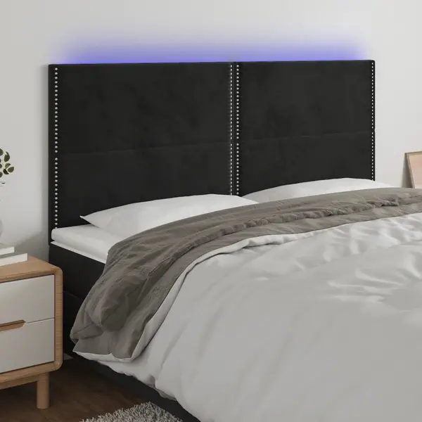 Gossi tablie de pat cu led, negru, 180x5x118/128 cm, catifea