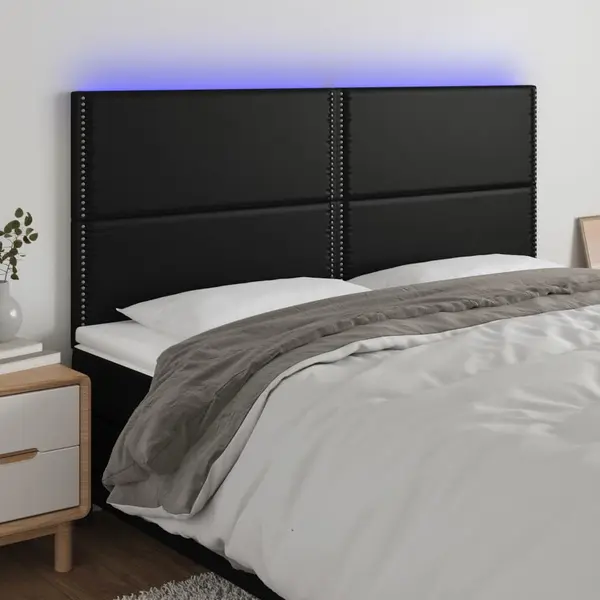 Gossi tablie de pat cu led, negru, 180x5x118/128 cm, piele ecologica