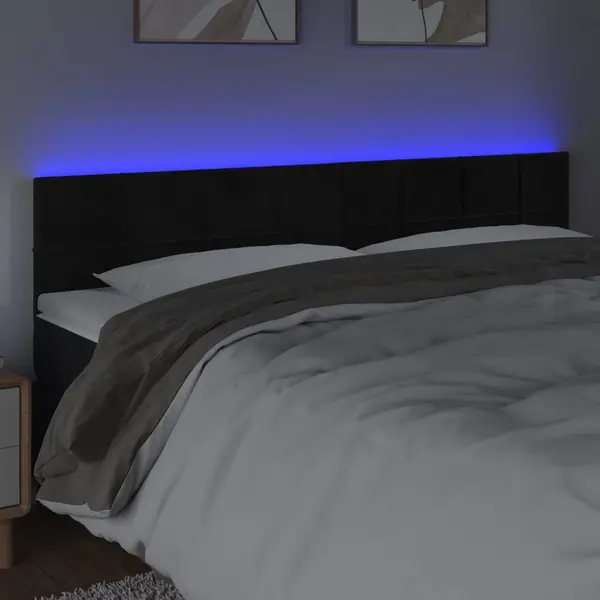 Gossi tablie de pat cu led, negru, 180x5x78/88 cm, catifea