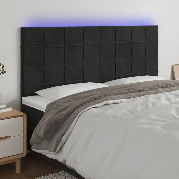 Gossi tablie de pat cu led, negru, 183x16x118/128 cm, catifea