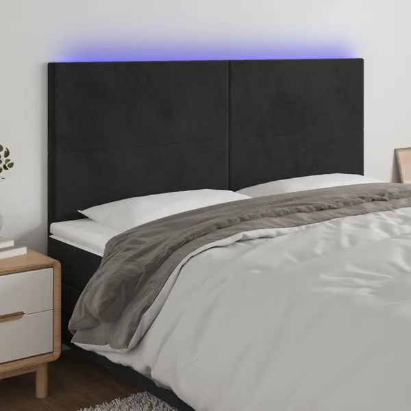 Gossi tablie de pat cu led, negru, 183x16x118/128 cm, catifea