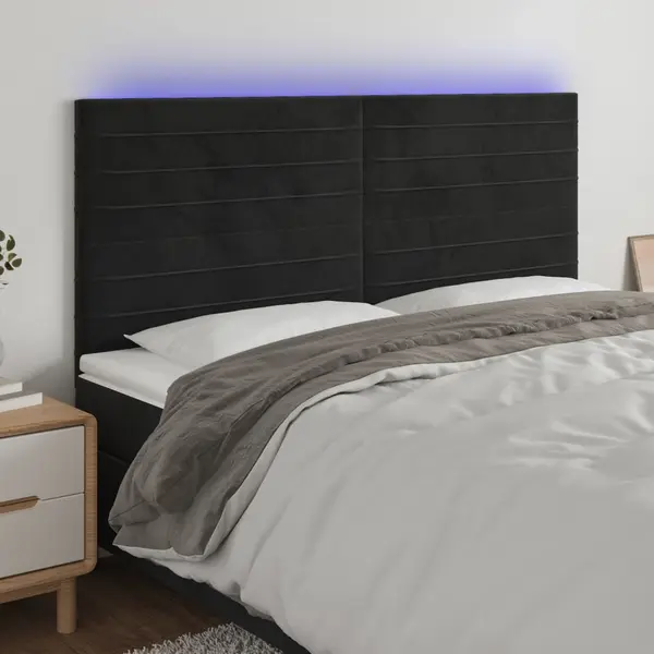 Gossi tablie de pat cu led, negru, 183x16x118/128 cm, catifea