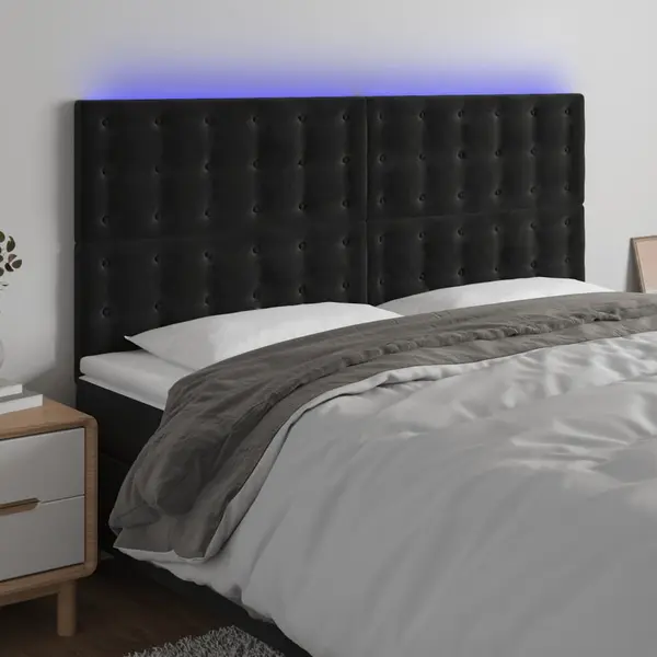 Gossi tablie de pat cu led, negru, 183x16x118/128 cm, catifea