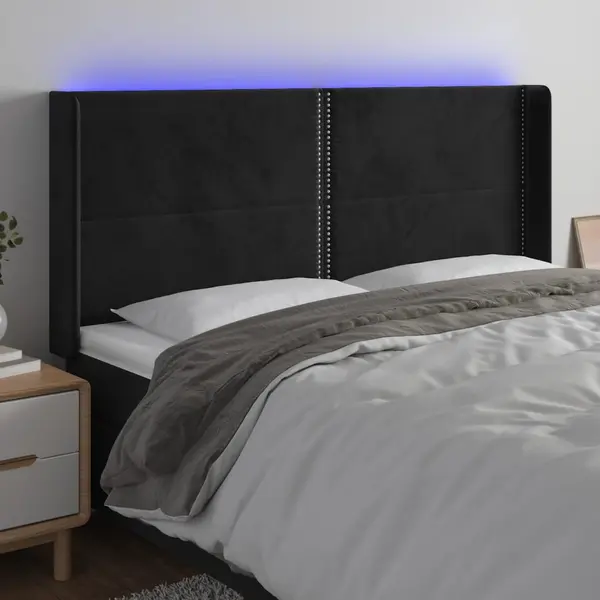Gossi tablie de pat cu led, negru, 183x16x118/128 cm, catifea