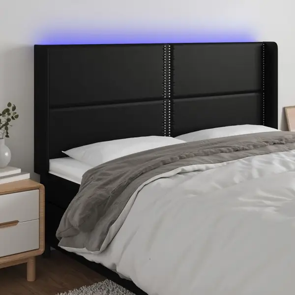 Gossi tablie de pat cu led, negru, 183x16x118/128 cm, piele ecologica