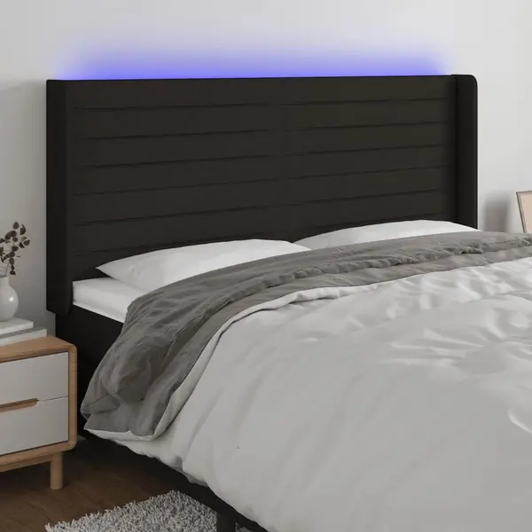 Gossi tablie de pat cu led, negru, 183x16x118/128 cm, textil