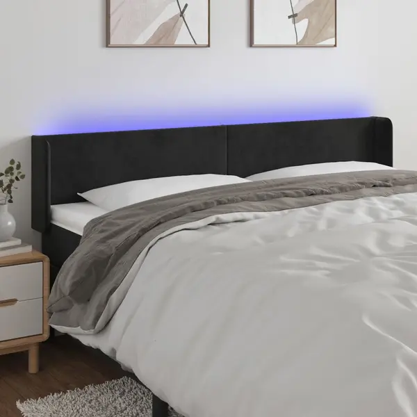 Gossi tablie de pat cu led, negru, 183x16x78/88 cm, catifea