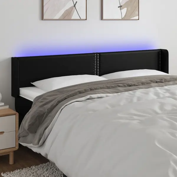 Gossi tablie de pat cu led, negru, 183x16x78/88 cm, piele ecologica