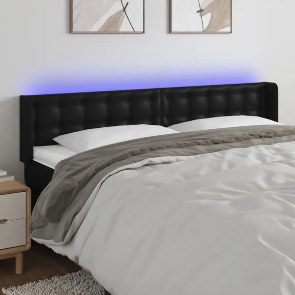 Gossi tablie de pat cu led, negru, 183x16x78/88 cm, piele ecologica