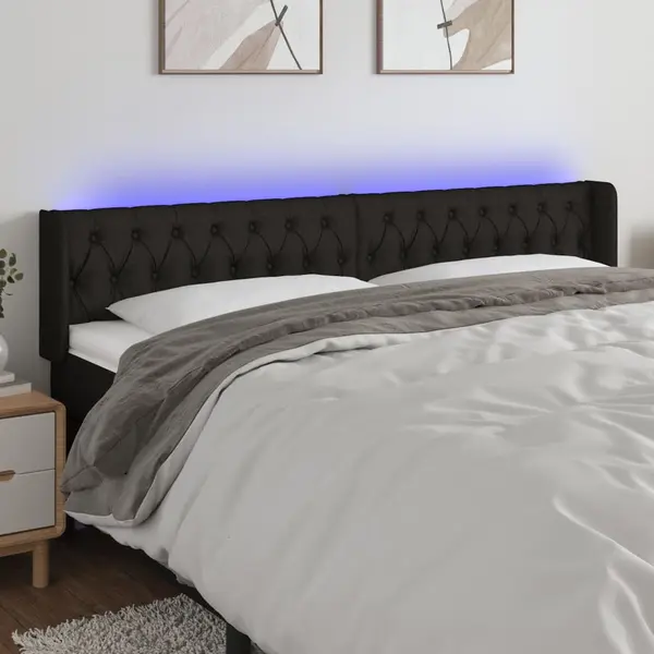 Gossi tablie de pat cu led, negru, 183x16x78/88 cm, textil