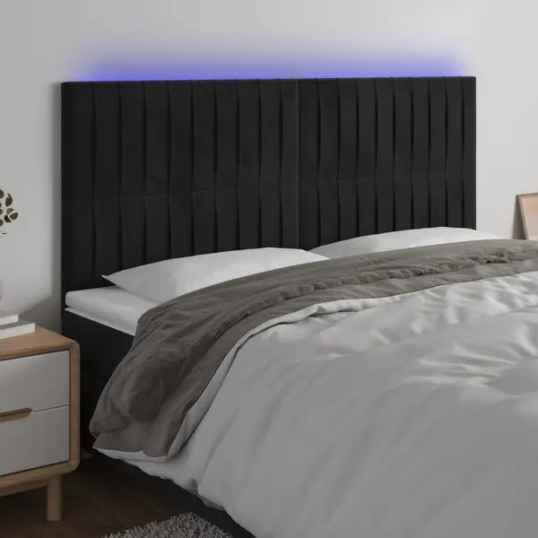 Gossi tablie de pat cu led, negru, 200x5x118/128 cm, catifea