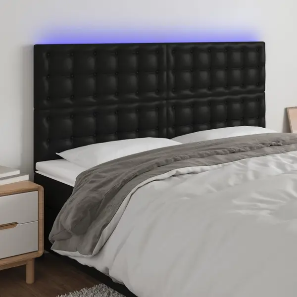 Gossi tablie de pat cu led, negru, 200x5x118/128 cm, piele ecologica