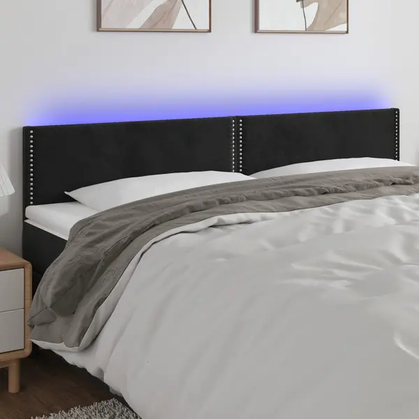 Gossi tablie de pat cu led, negru, 200x5x78/88 cm, catifea