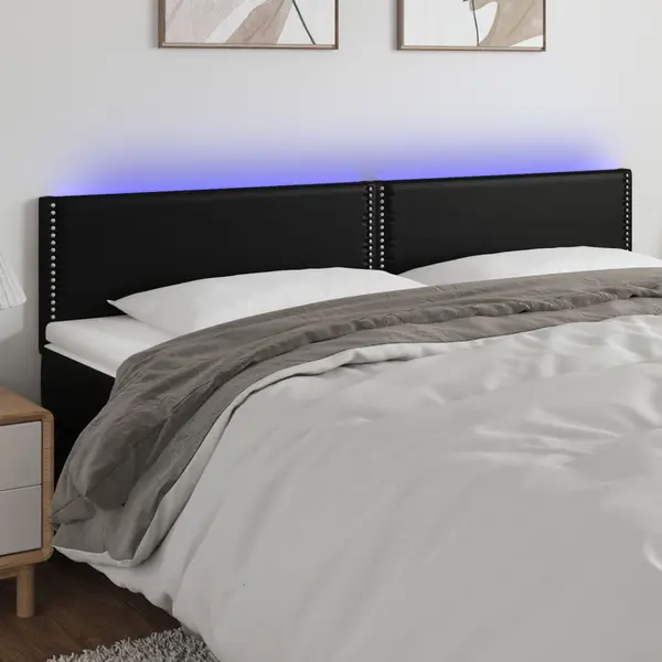 Gossi tablie de pat cu led, negru, 200x5x78/88 cm, piele ecologica