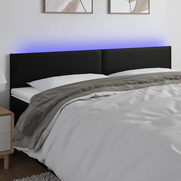 Gossi tablie de pat cu led, negru, 200x5x78/88 cm, piele ecologica