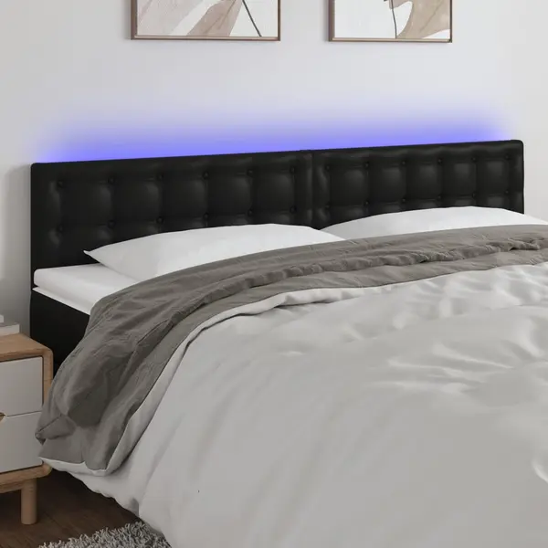 Gossi tablie de pat cu led, negru, 200x5x78/88 cm, piele ecologica